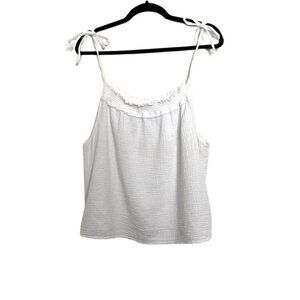 Kaktus Knotted Shoulder Smocked Gauze Cotton Flare Crop Top